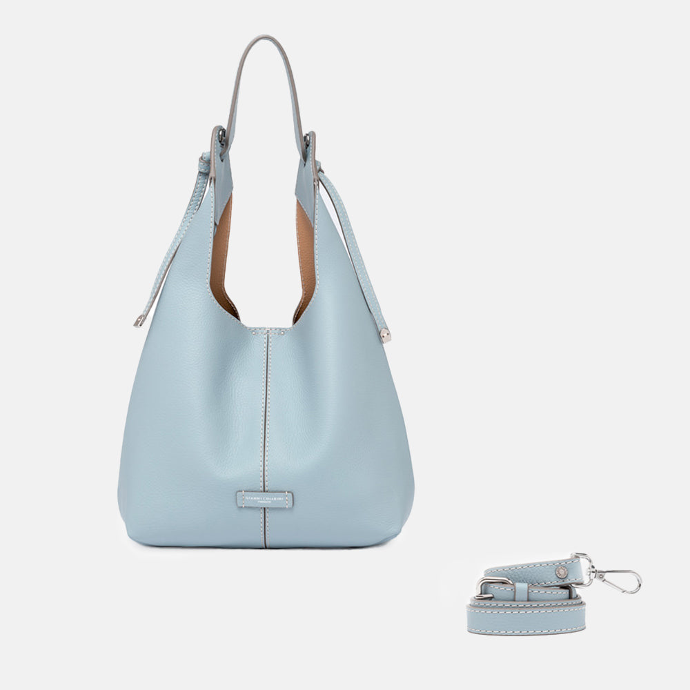 Arctic Blue Leather Elsa Shoulder Bag, made in Italy by Gianni Chiarini