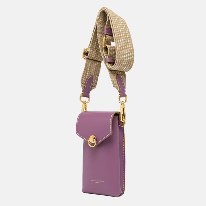 purple leather corallo phone bag, made in Italy by Gianni Chiarini