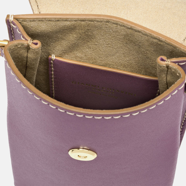 purple leather corallo phone bag, made in Italy by Gianni Chiarini