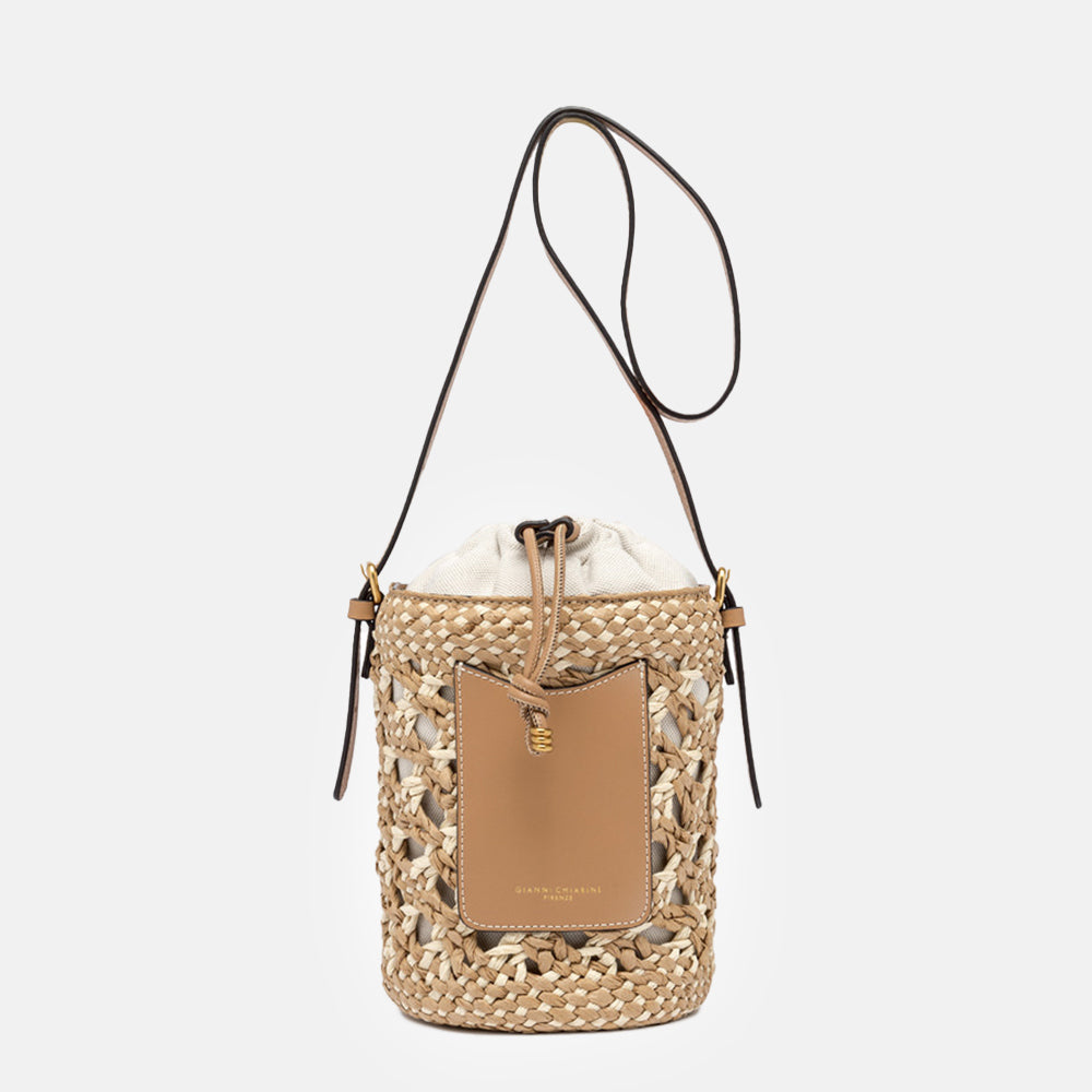straw & tan leather Saona bucket bag, made in Italy by Gianni Chiarini