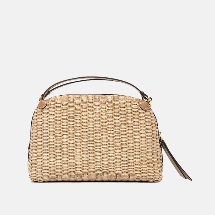 woven straw and tan leather large alifa bag, made in Italy by Gianni Chiarini