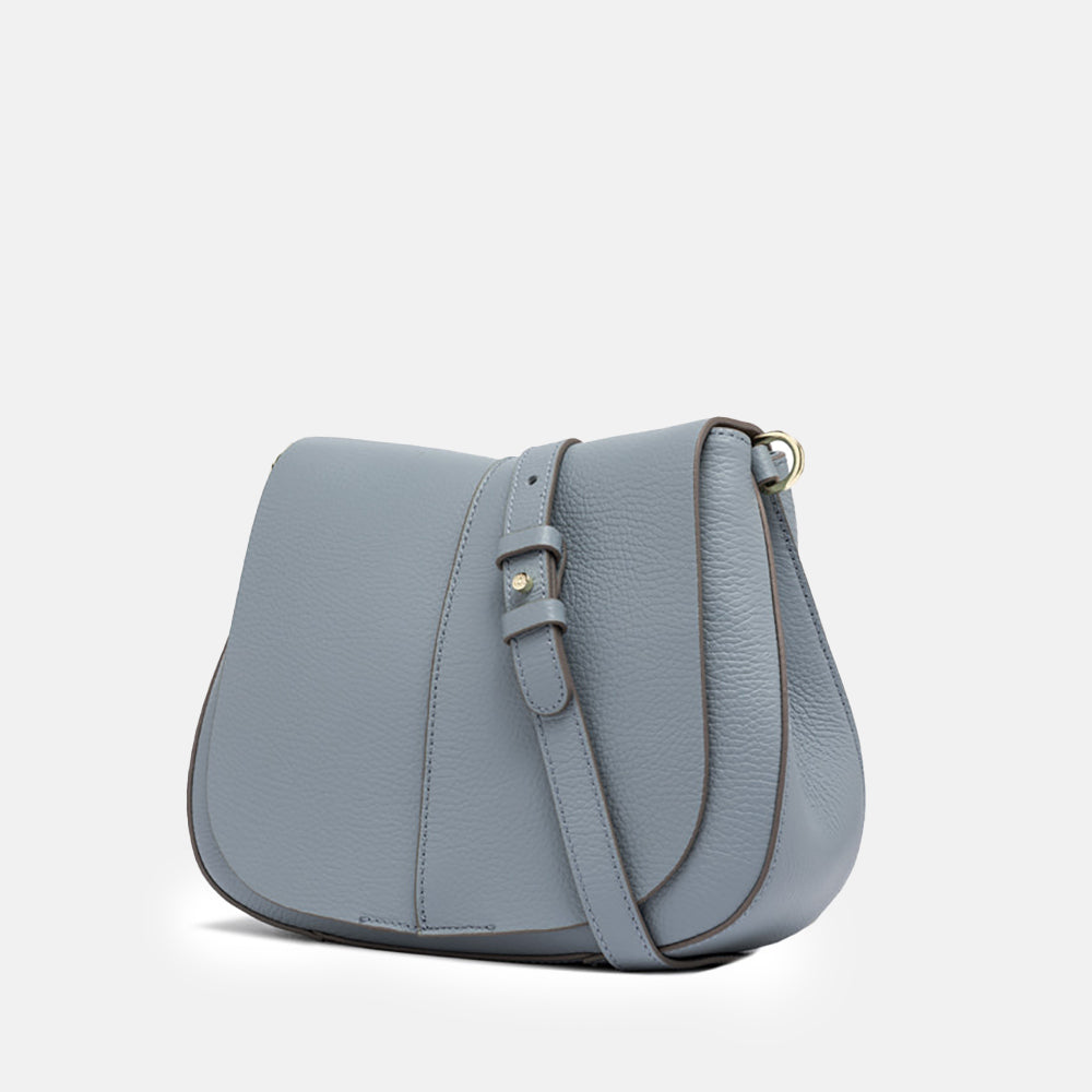 light blue leather helena saddle crossbody bag, made in Italy by Gianni Chiarini