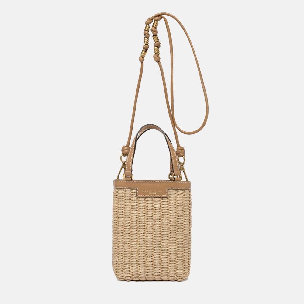 straw & tan leather camilla phone bag, made in Italy by Gianni Chiarini