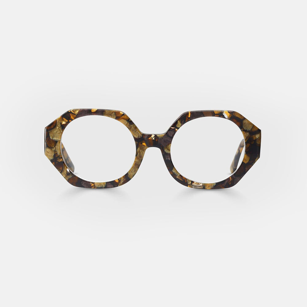 Brown & gold 'space opera' reading glasses by Eyebobs