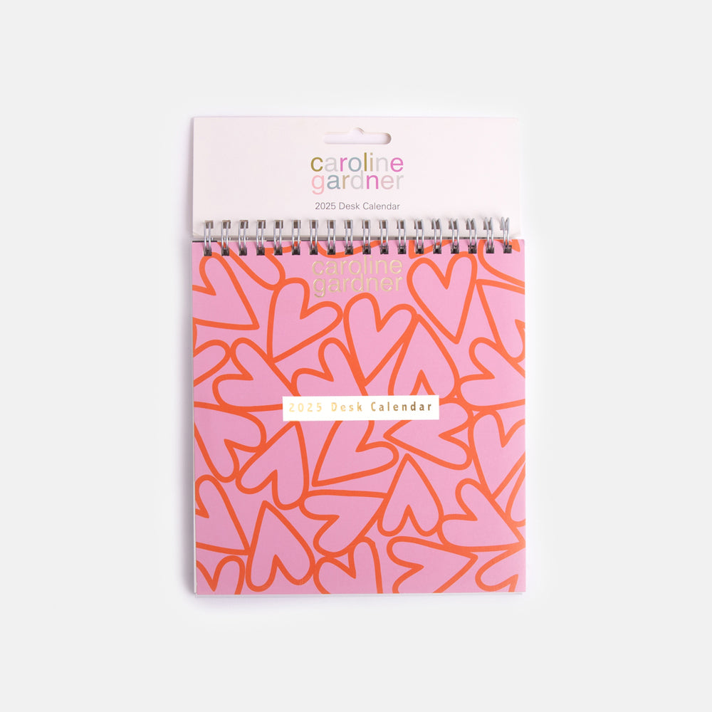 caroline gardner pink hearts 2025 month to view desk calendar