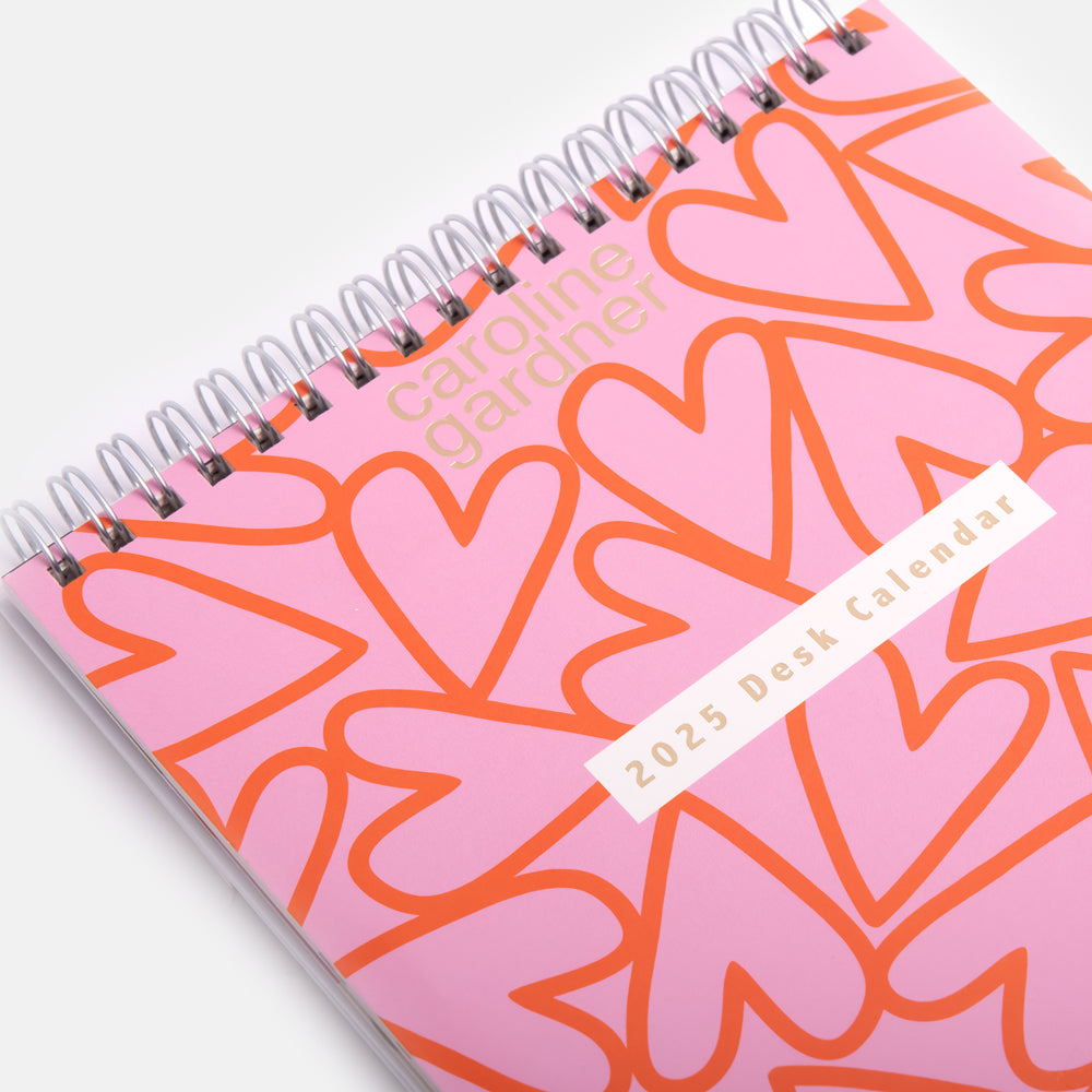 caroline gardner pink hearts 2025 month to view desk calendar