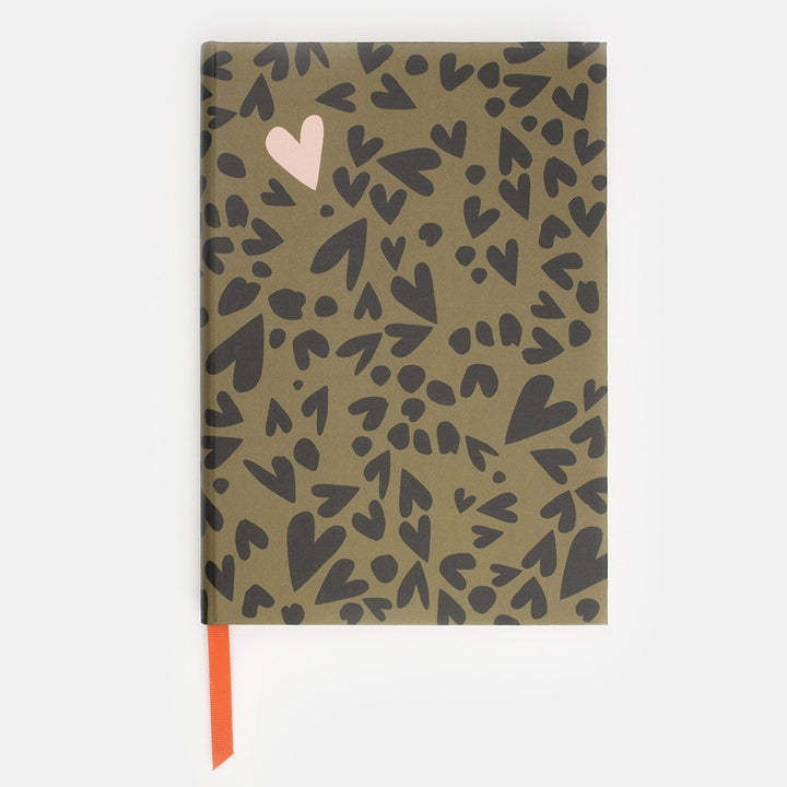 khaki and black heart print hardback notebook