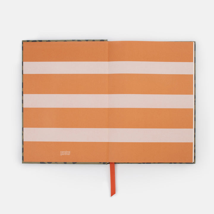 khaki and black heart print hardback notebook orange and pink 