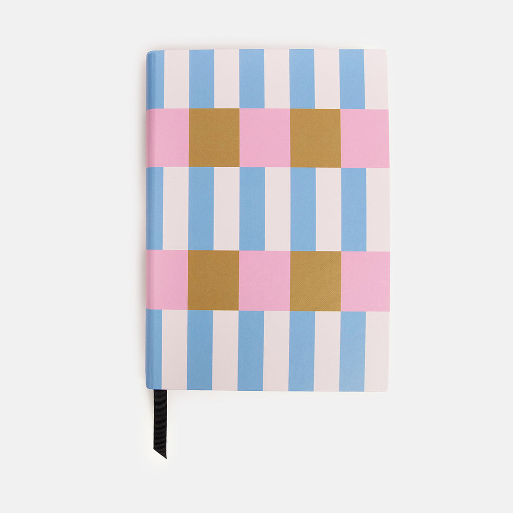 blue, pink & khaki Block Stripe Case Bound Notebook