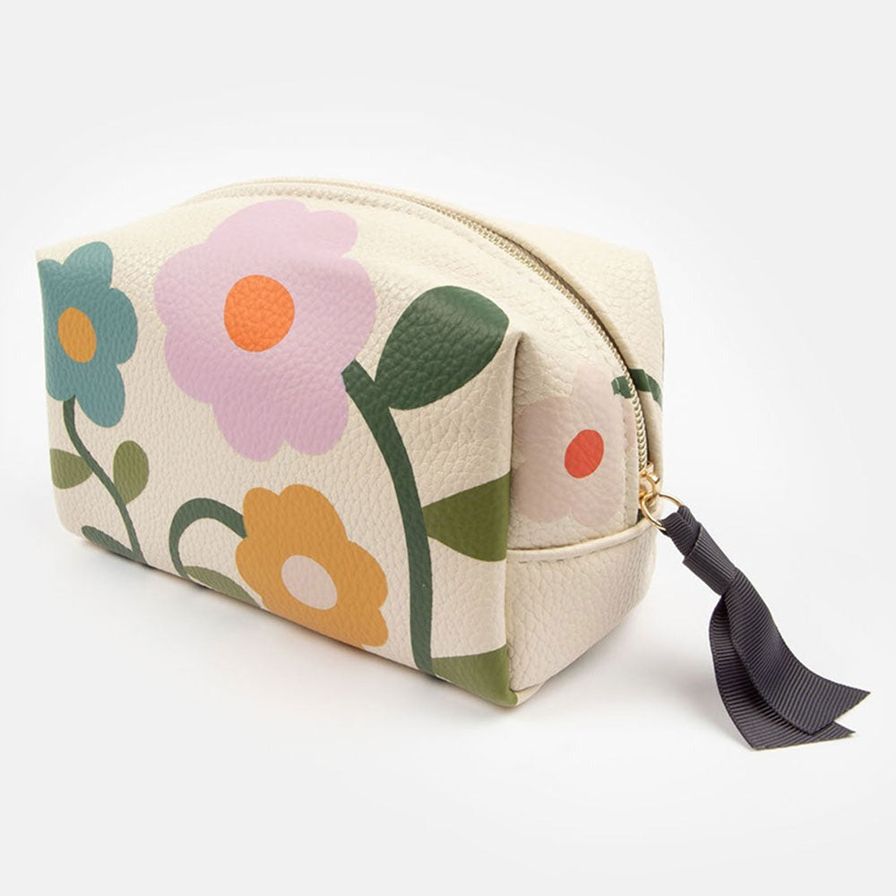 multi coloured floral print leather look cube cosmetics bag