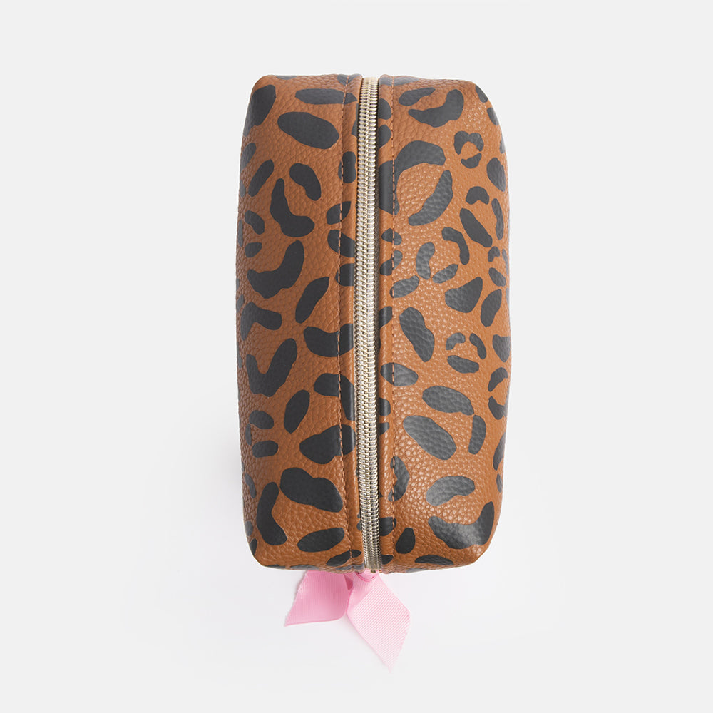 brown leopard print cube cosmetics bag or mini washbag