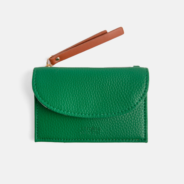 bright green leather look card holder coin purse