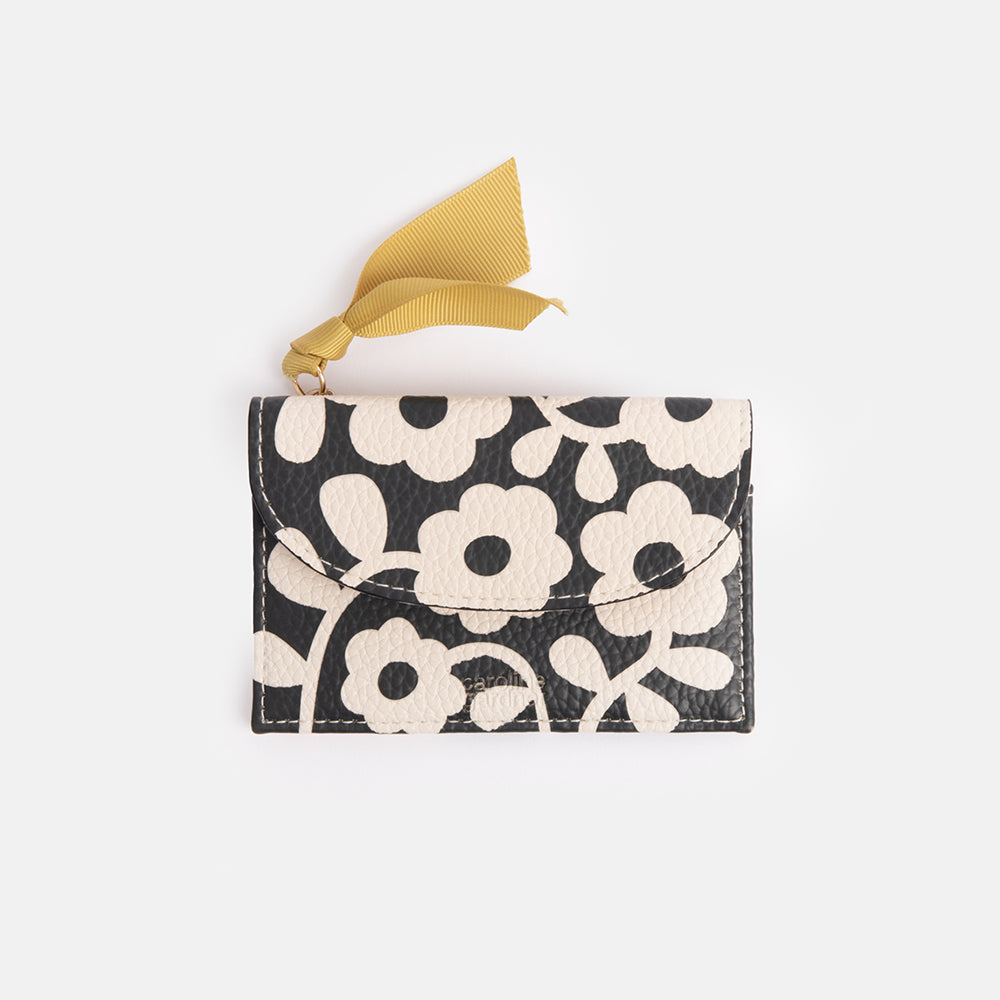 monochrome flower print card holder coin purse