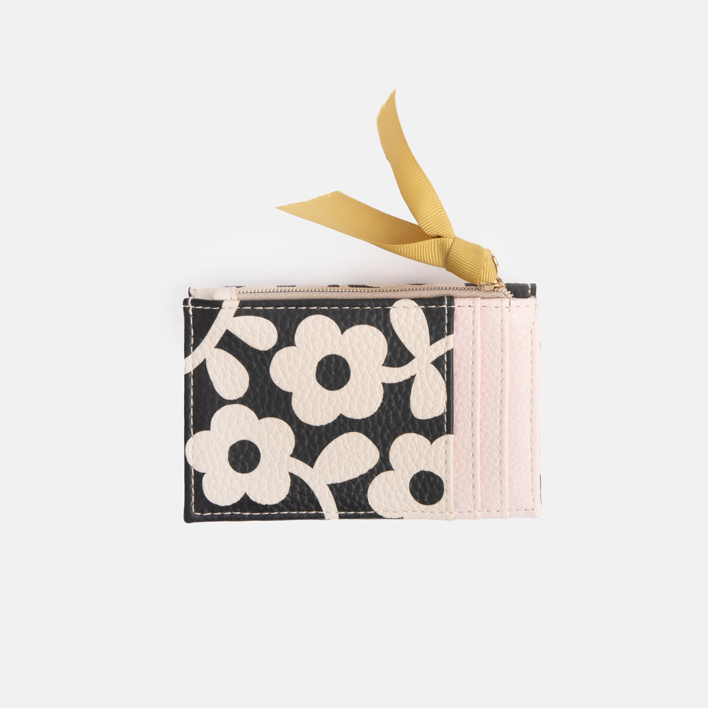 monochrome flower print card holder coin purse