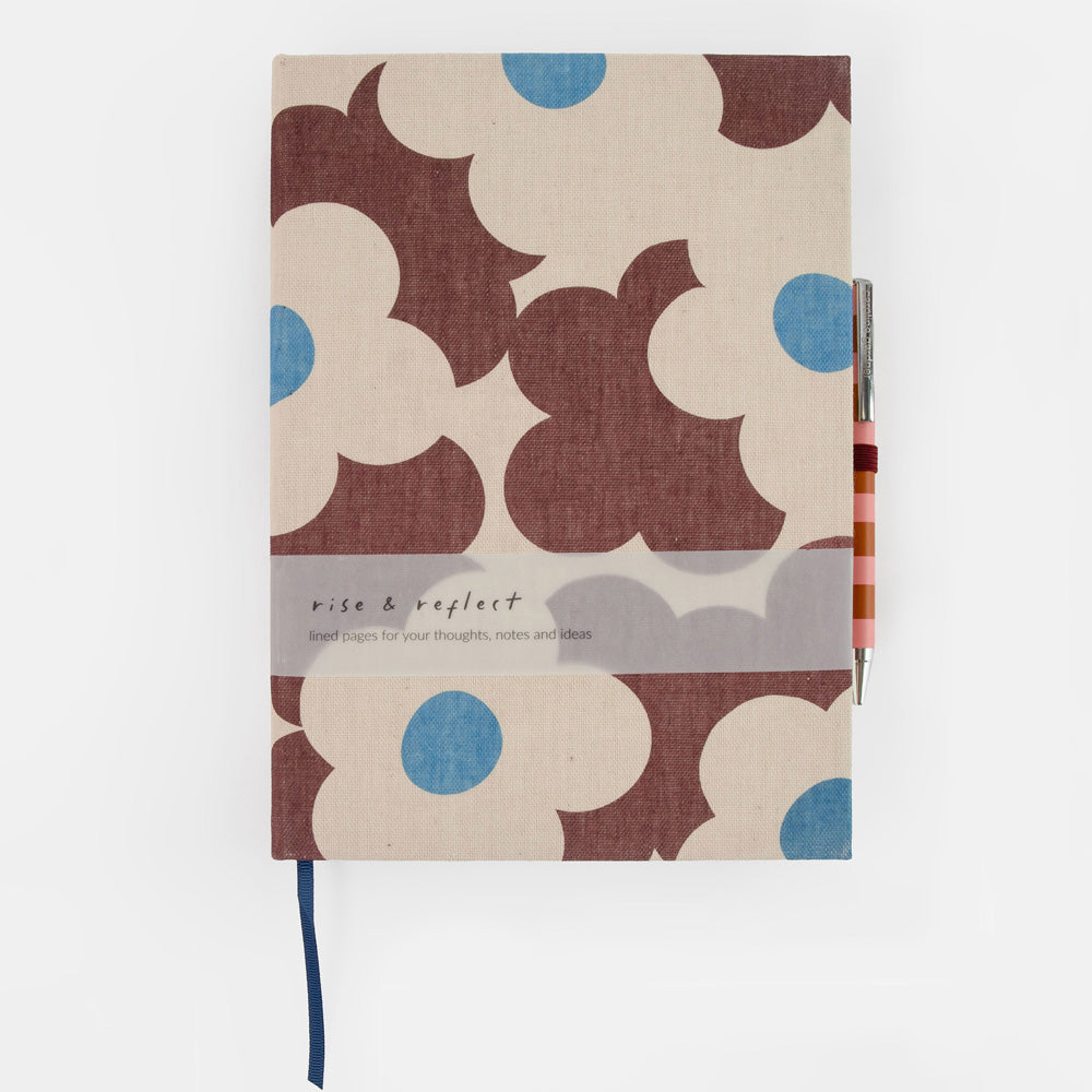 fabric hardcover notebook & pen set with burgundy floral print design