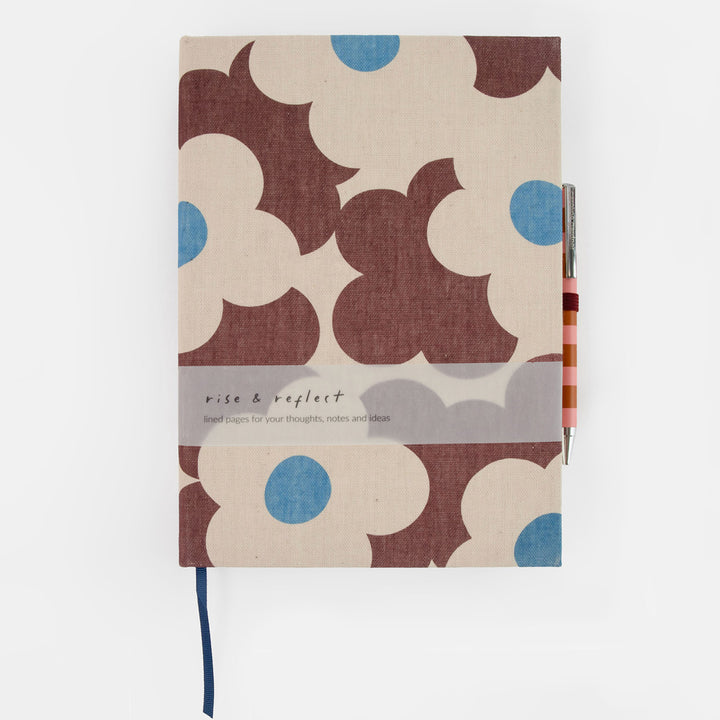 fabric hardcover notebook & pen set with burgundy floral print design