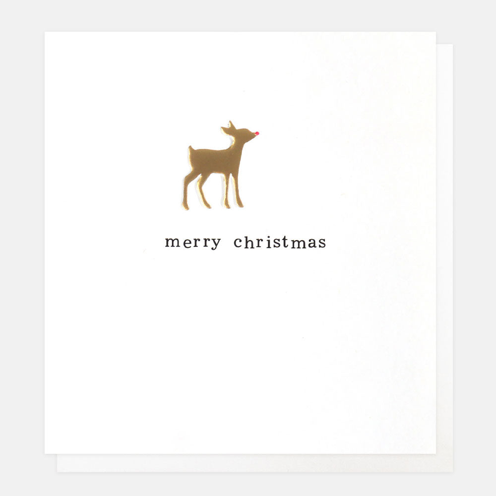 gold foil embossed deer merry christmas card