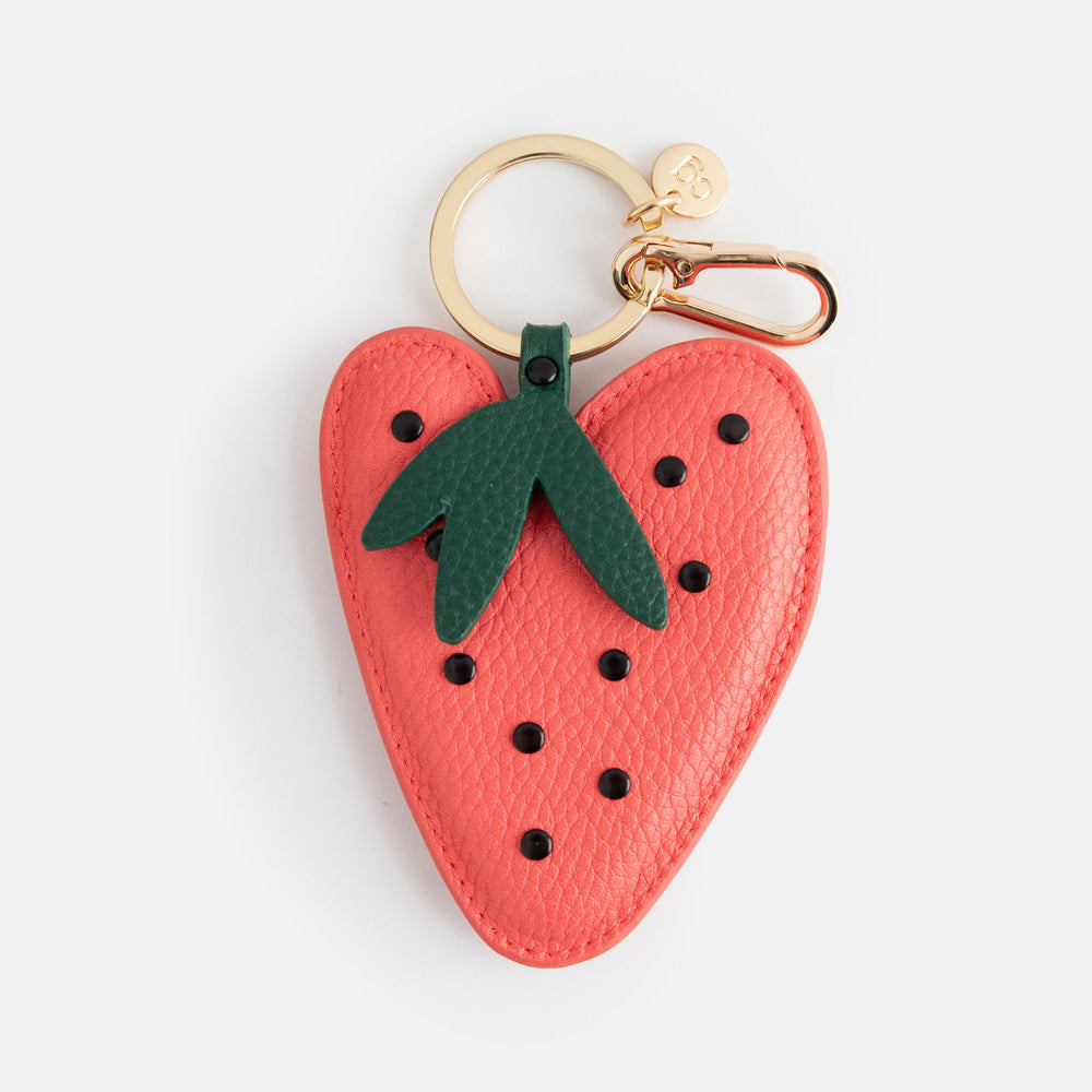 red strawberry shaped padded leather look bag charm or large keyring