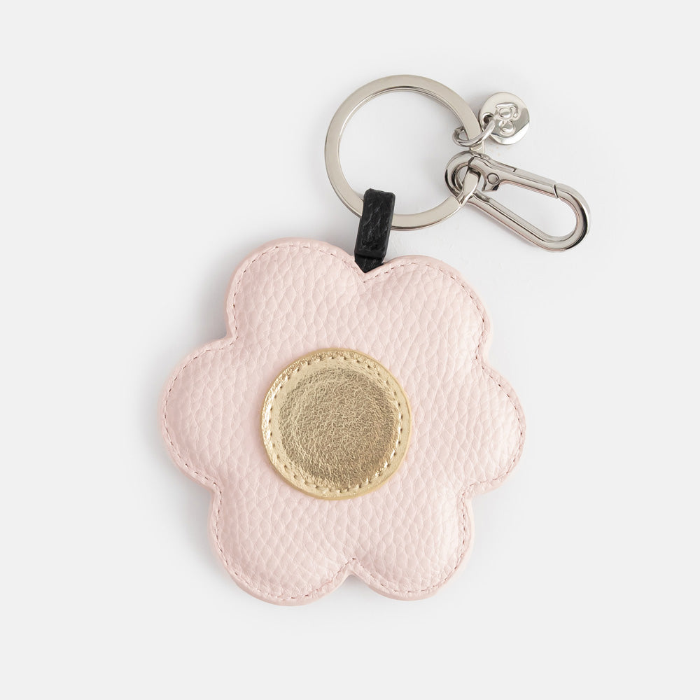 pink & gold flower shaped padded leather look bag charm or large keyring