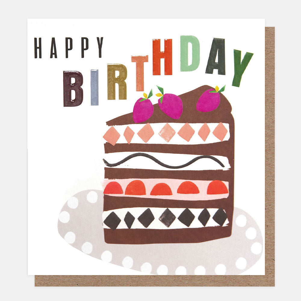 slice of chocolate cake happy birthday card