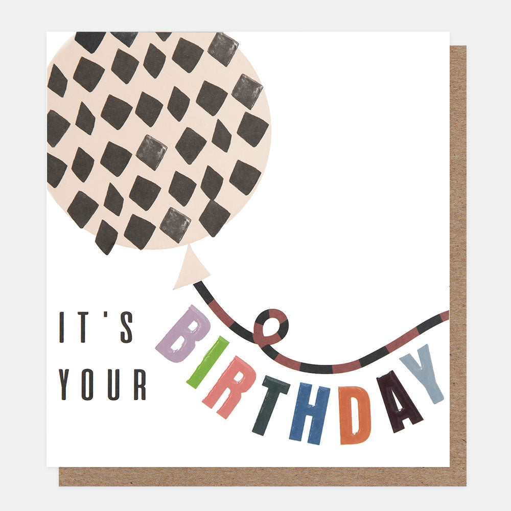 black & white chequered balloon it's your birthday card