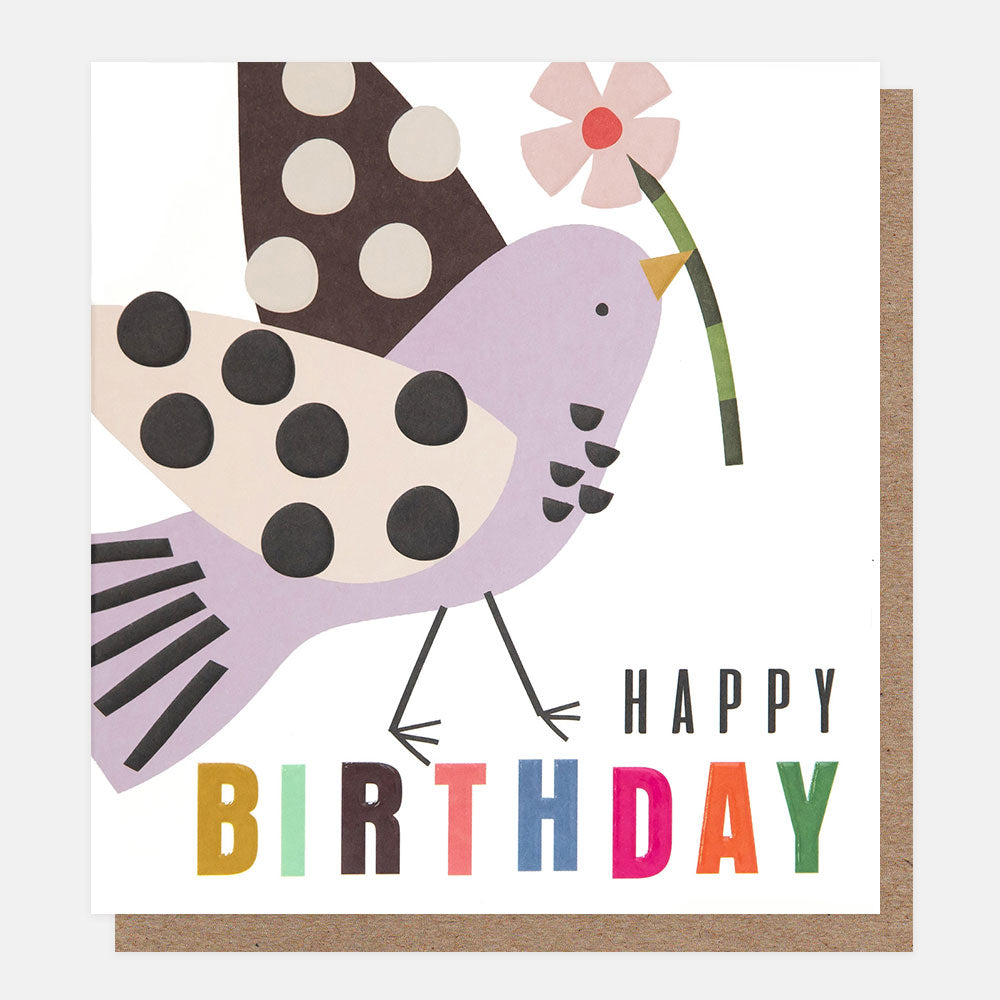 bird holding flower happy birthday card