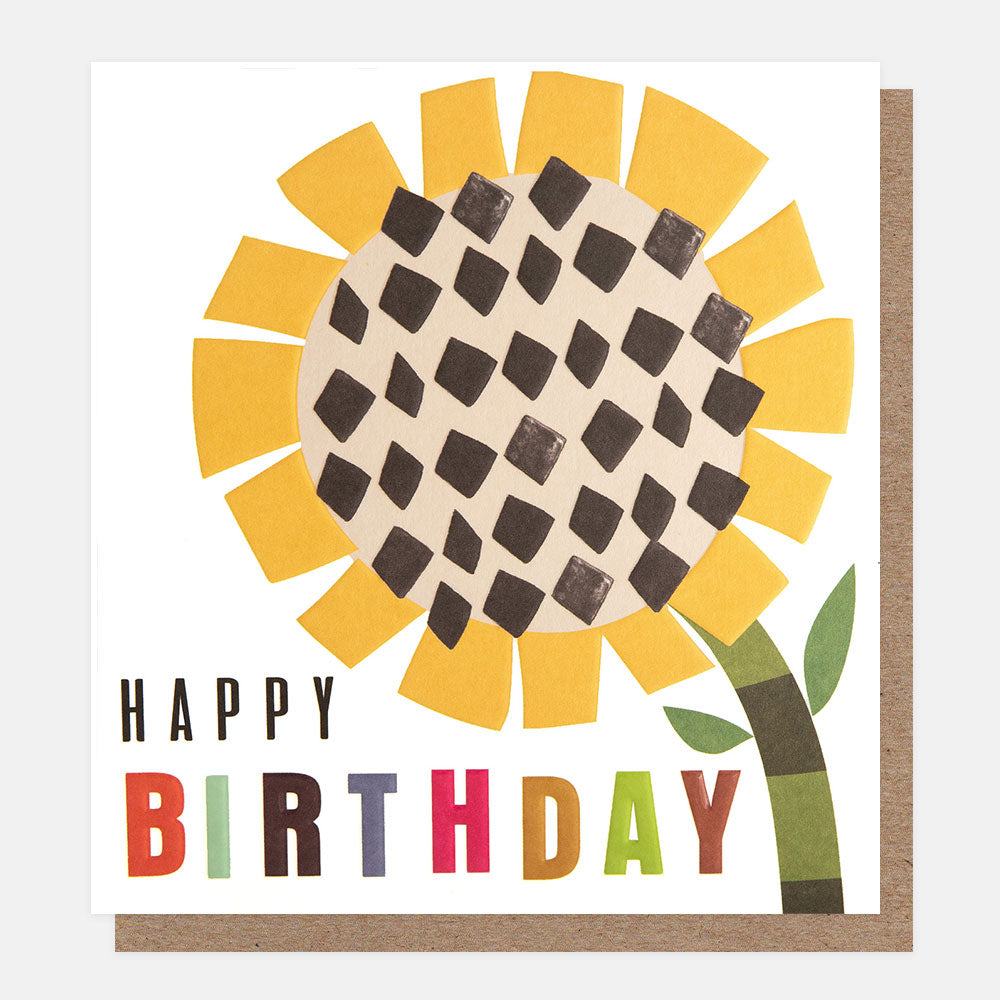 chequered sunflower happy birthday card