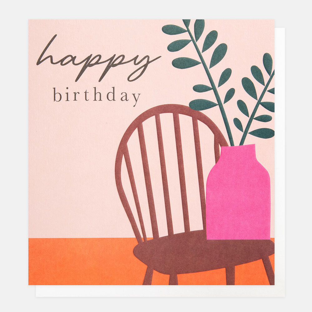 vase on a chair happy birthday card