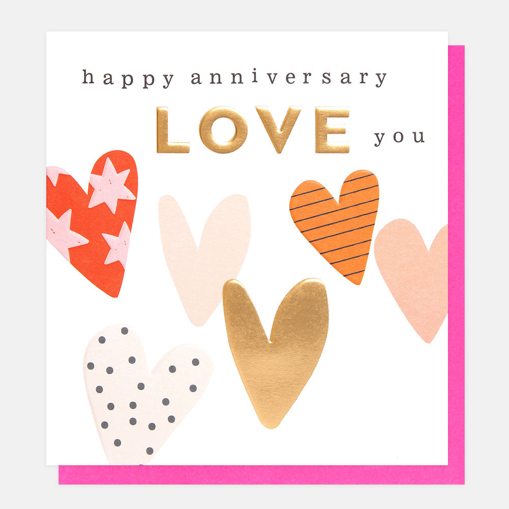 Patterned Hearts Anniversary Card – Caroline Gardner