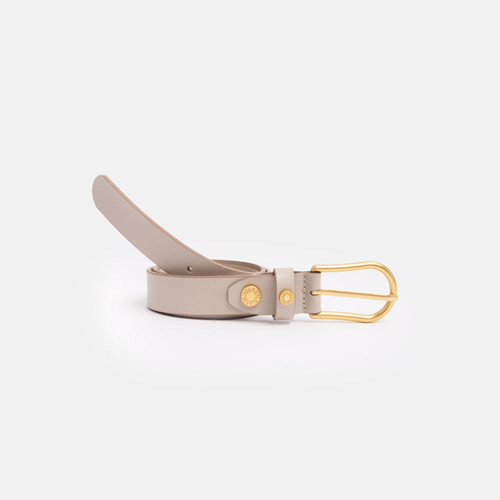 slim light grey patent leather belt with gold buckle, made in Italy by Gianni Chiarini