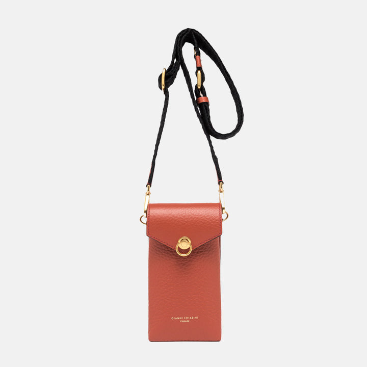 Autumn Orange Leather Corallo Phone Bag, made in Italy by Gianni Chiarini