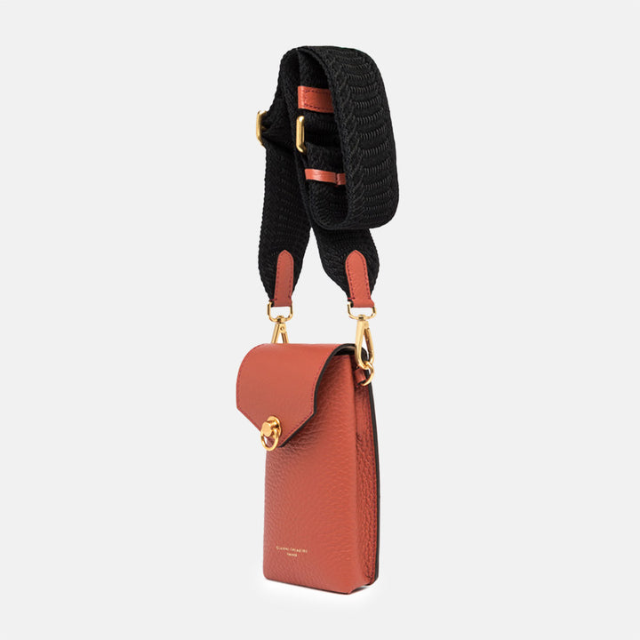 Autumn Orange Leather Corallo Phone Bag, made in Italy by Gianni Chiarini