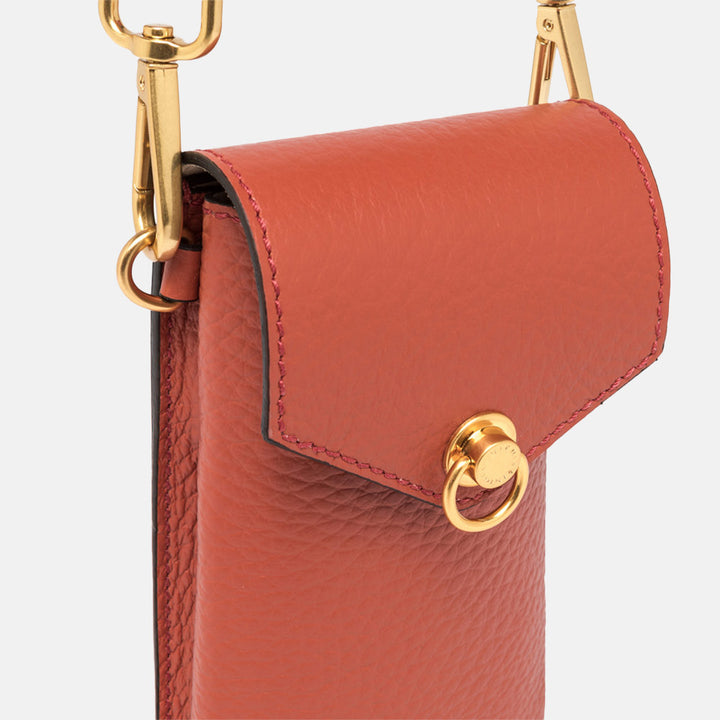 Autumn Orange Leather Corallo Phone Bag, made in Italy by Gianni Chiarini