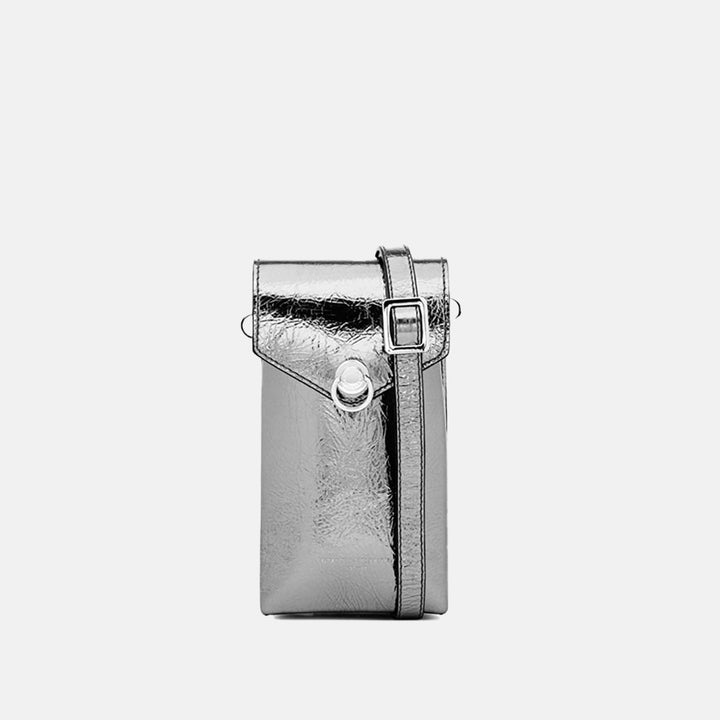 Dark Silver Leather Corallo Phone Bag, made in Italy by Gianni Chiarini