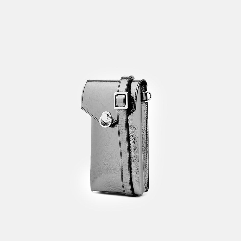 Dark Silver Leather Corallo Phone Bag, made in Italy by Gianni Chiarini