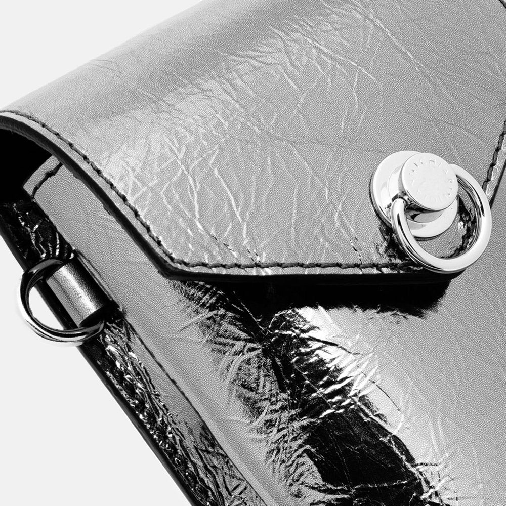 Dark Silver Leather Corallo Phone Bag, made in Italy by Gianni Chiarini