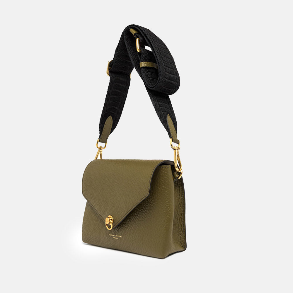 Moss Green Leather Corallo Envelope Bag, made in Italy by Gianni Chiarini