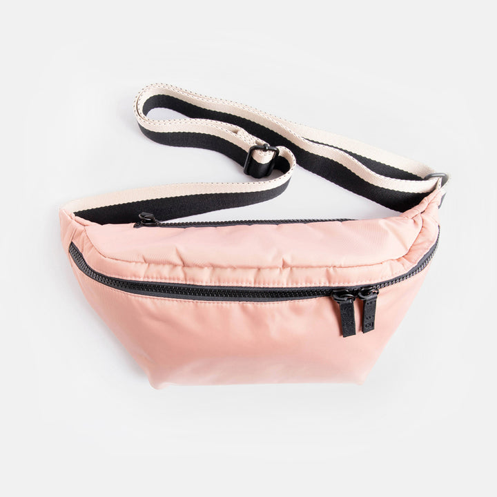 pink padded polyester crossbody bag