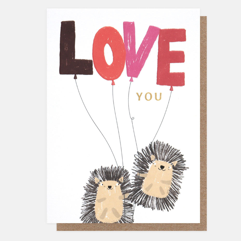 hedgehogs and balloons love you card for anniversary or valentine's day