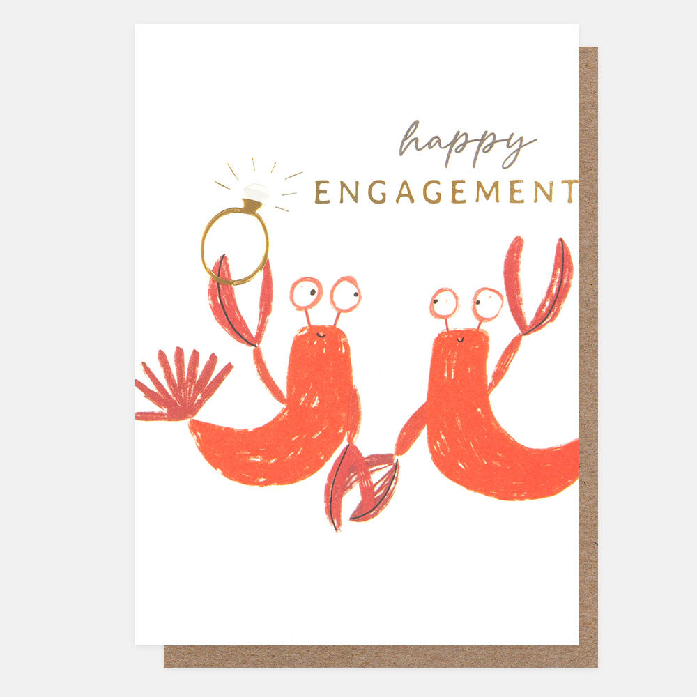 lobsters with gold ring happy engagement card
