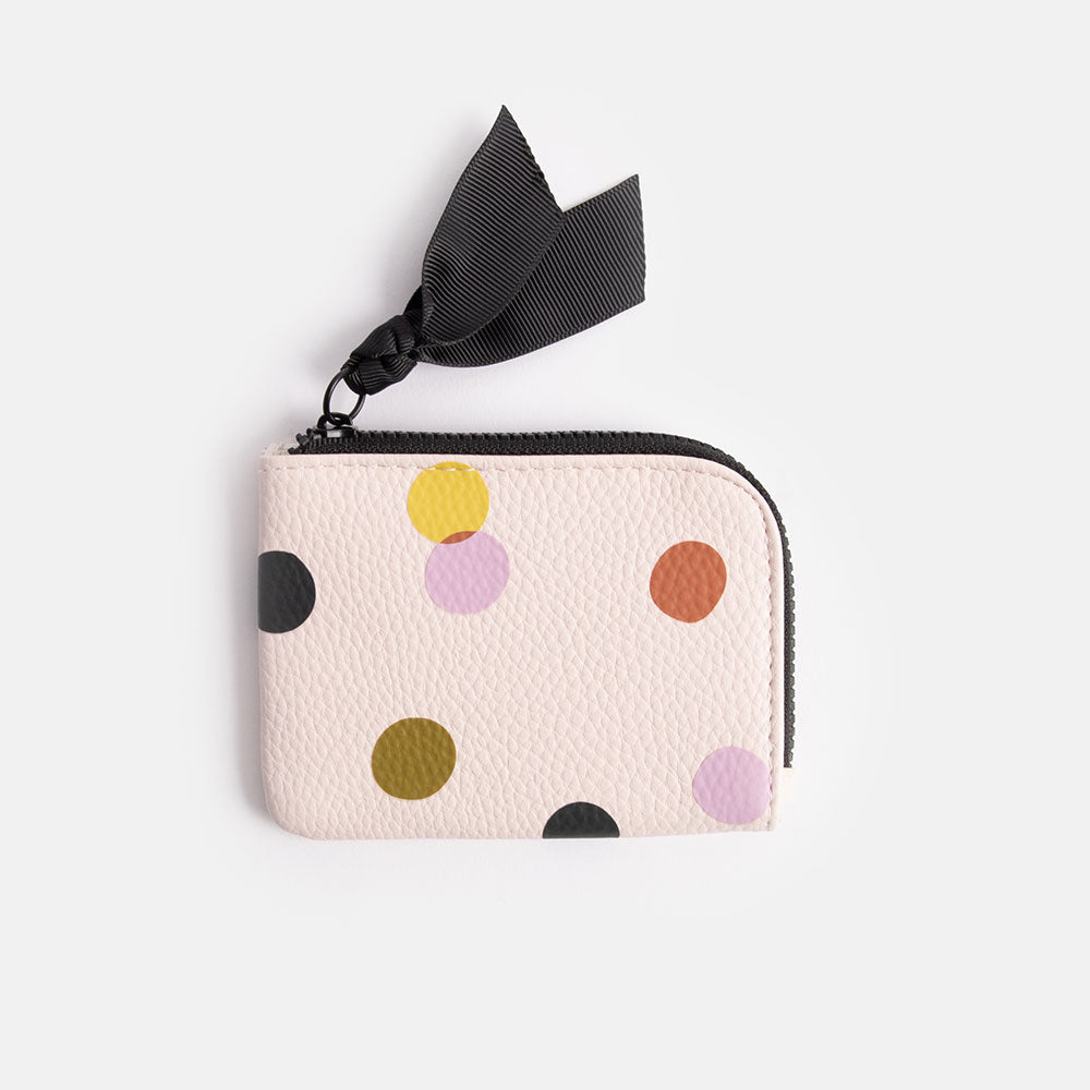 pale pink with colourful spots leather look corner purse