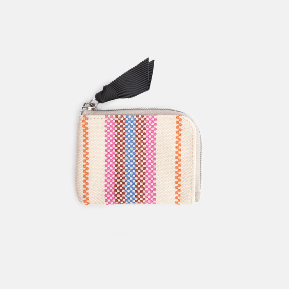 colourful checkerboard stripe printed cotton canvas corner purse with black zip pull