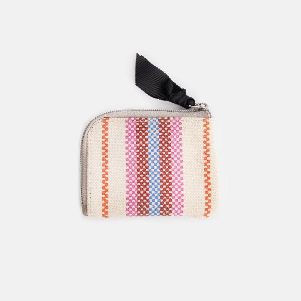 colourful checkerboard stripe printed cotton canvas corner purse with black zip pull