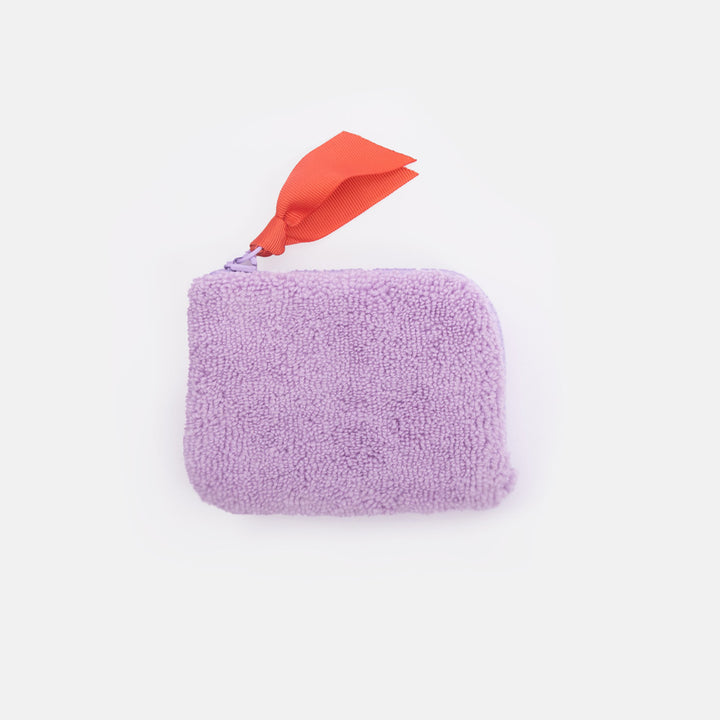 lilac towelling small corner purse with bright orange zip pull