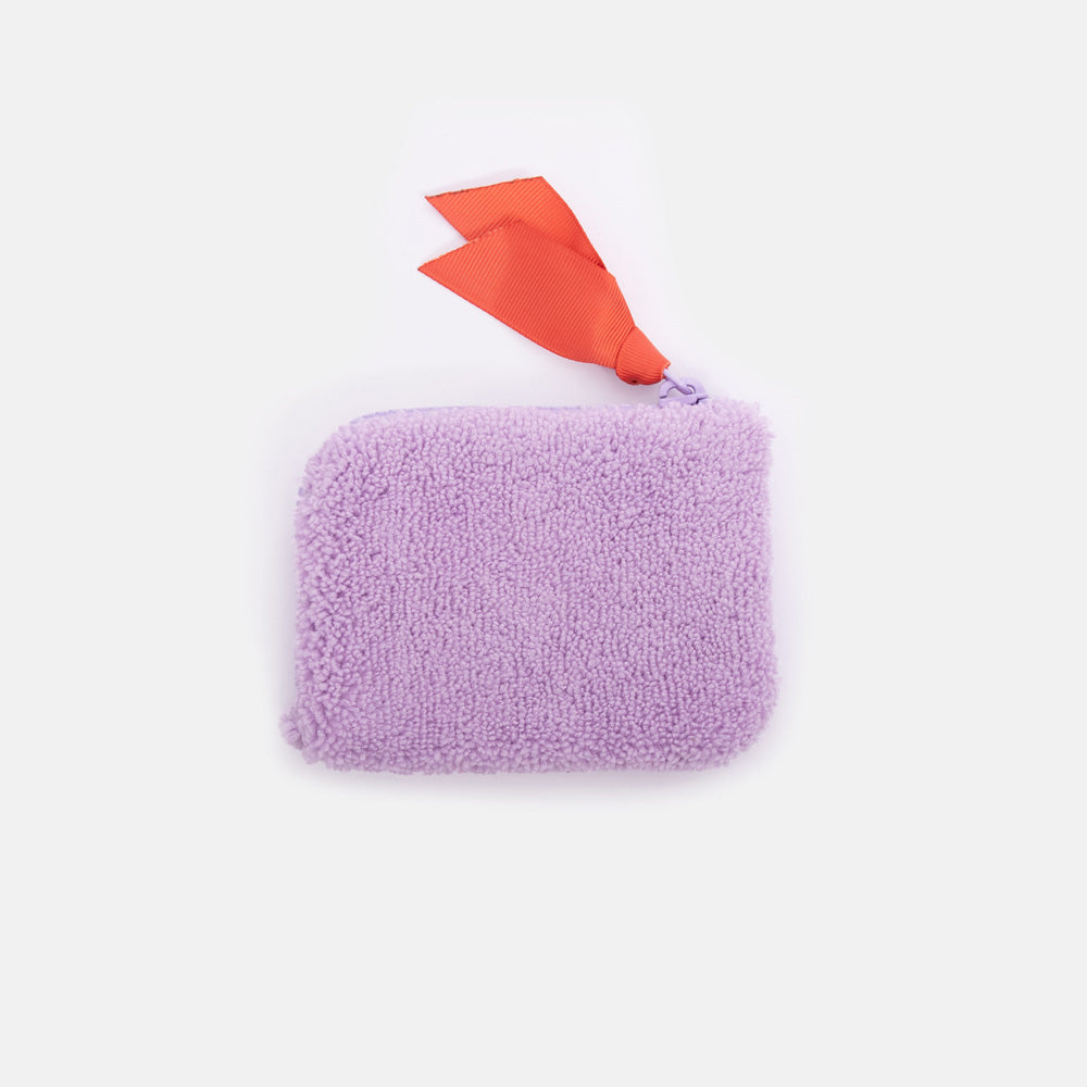 lilac towelling small corner purse with bright orange zip pull