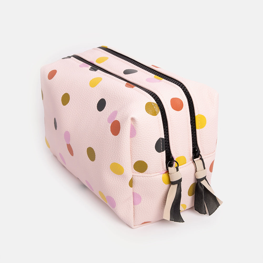 pale pink with colourful spot large travel wash bag