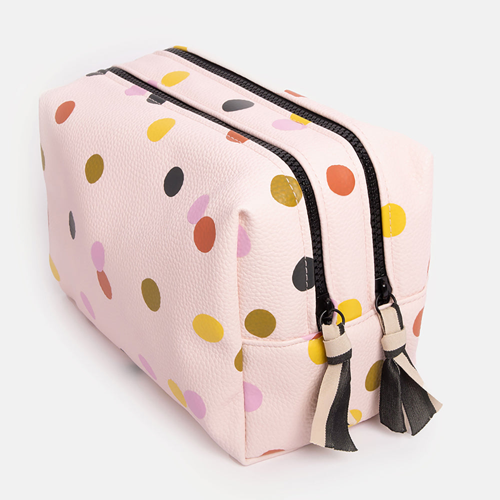 pale pink with colourful spot large travel wash bag