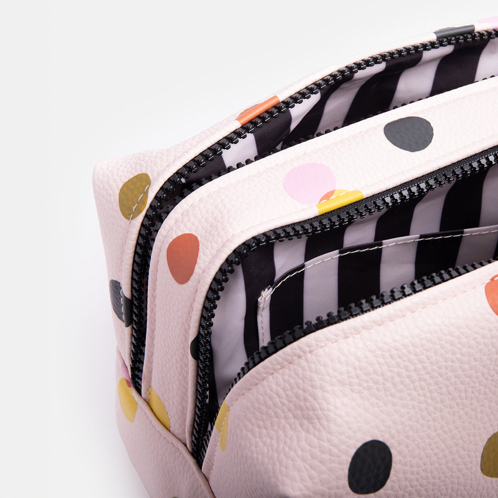 pale pink with colourful spot large travel wash bag