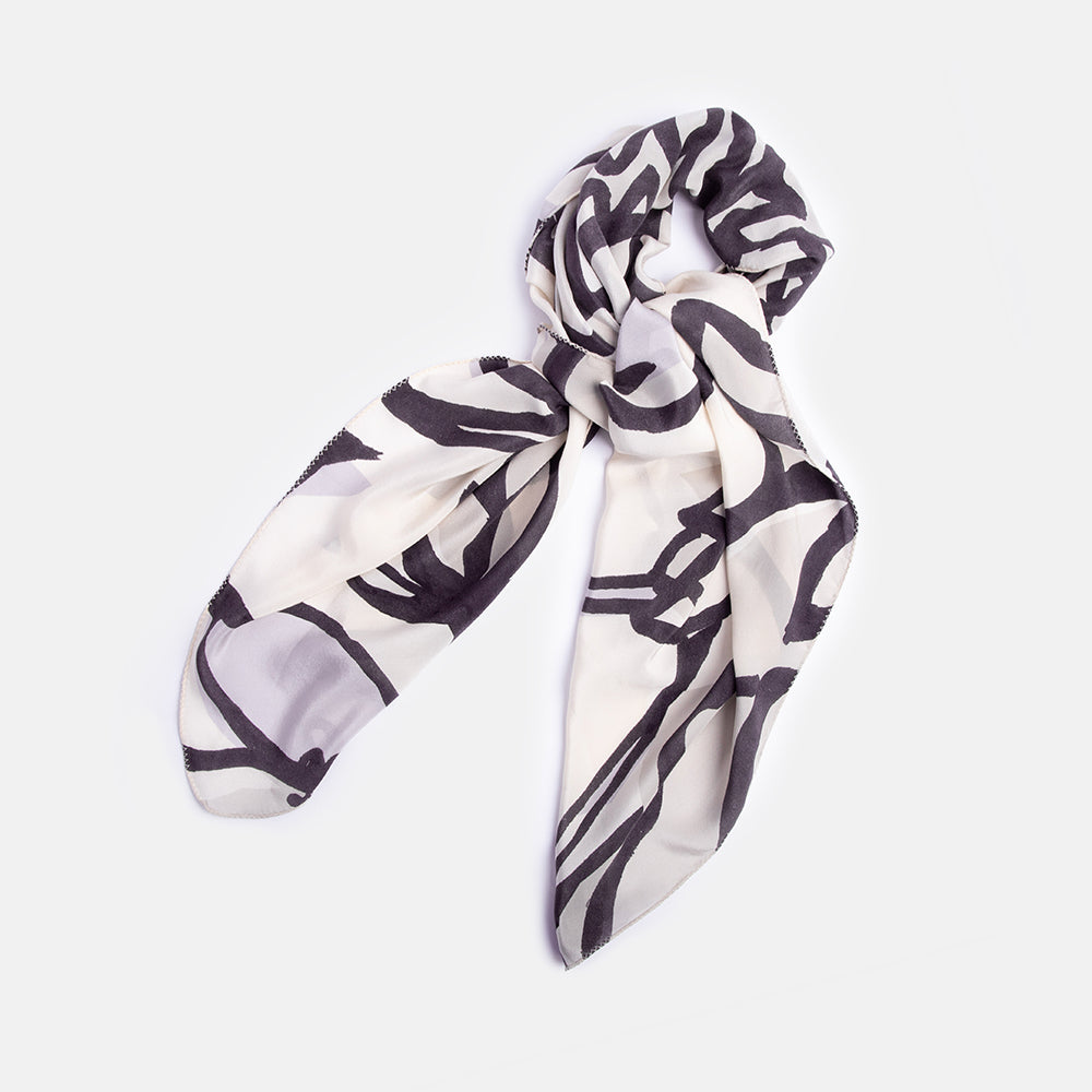 Mono Flower Printed Silk Scarf Tied