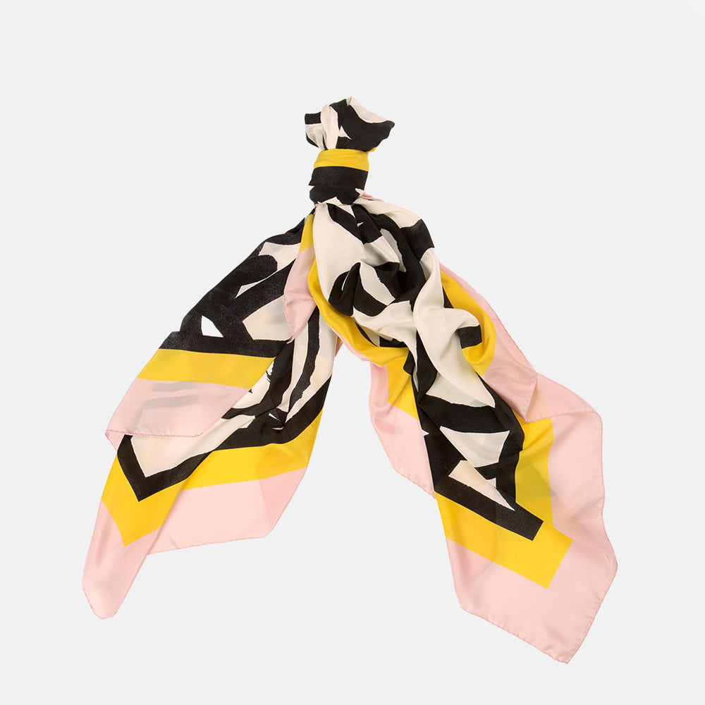 black yellow & pink floral print silk scarf